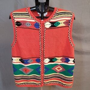 Colorful Vintage Knit Vest with Geometric / Southwestern Pattern